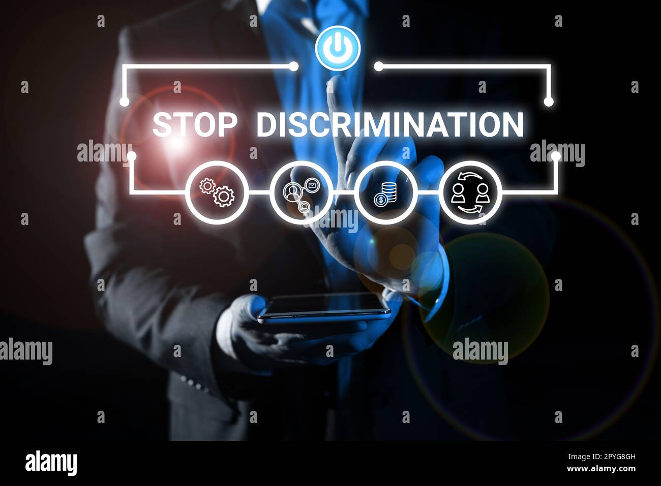 Segnale che visualizza Stop Discrimination. Parola per prevenire lo scavo illegale cava ambiente conservazione Foto Stock