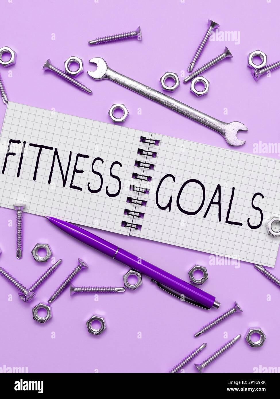 Testo calligrafico Fitness Goals. Business approccio grasso sciolto costruire muscolo ottenere più forte condizionamento Foto Stock