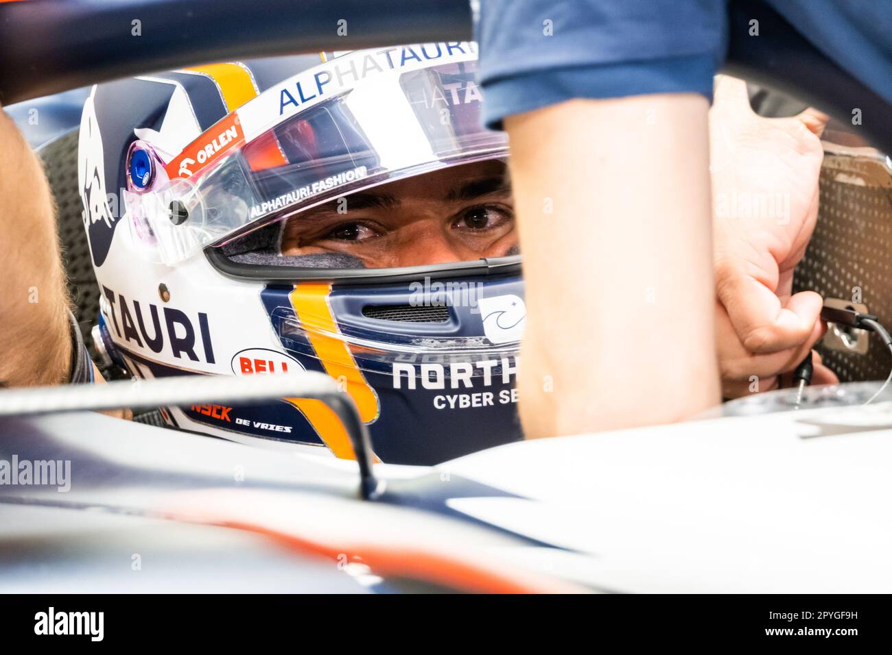 MANAMA, BAHRAIN, circuito di Sakhir, 3. Marzo 2023: N. 21, Nick de VRIES, NDL, Scuderia Alpha Tauri, AT04, Durante il Gran Premio di Formula uno del Bahrain al Th Foto Stock
