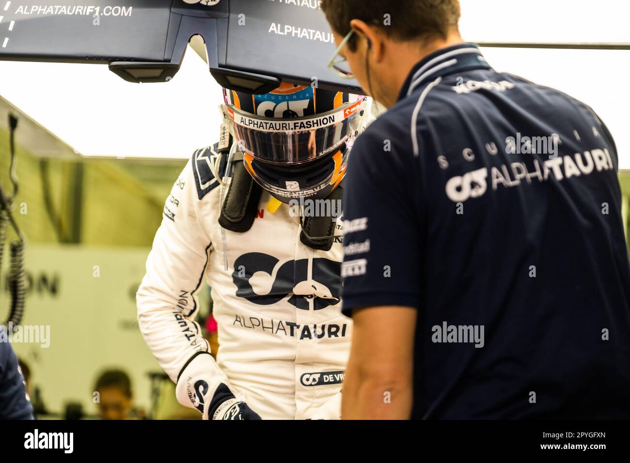 MANAMA, BAHRAIN, circuito di Sakhir, 3. Marzo 2023: N. 21, Nick de VRIES, NDL, Scuderia Alpha Tauri, AT04, Durante il Gran Premio di Formula uno del Bahrain al Th Foto Stock
