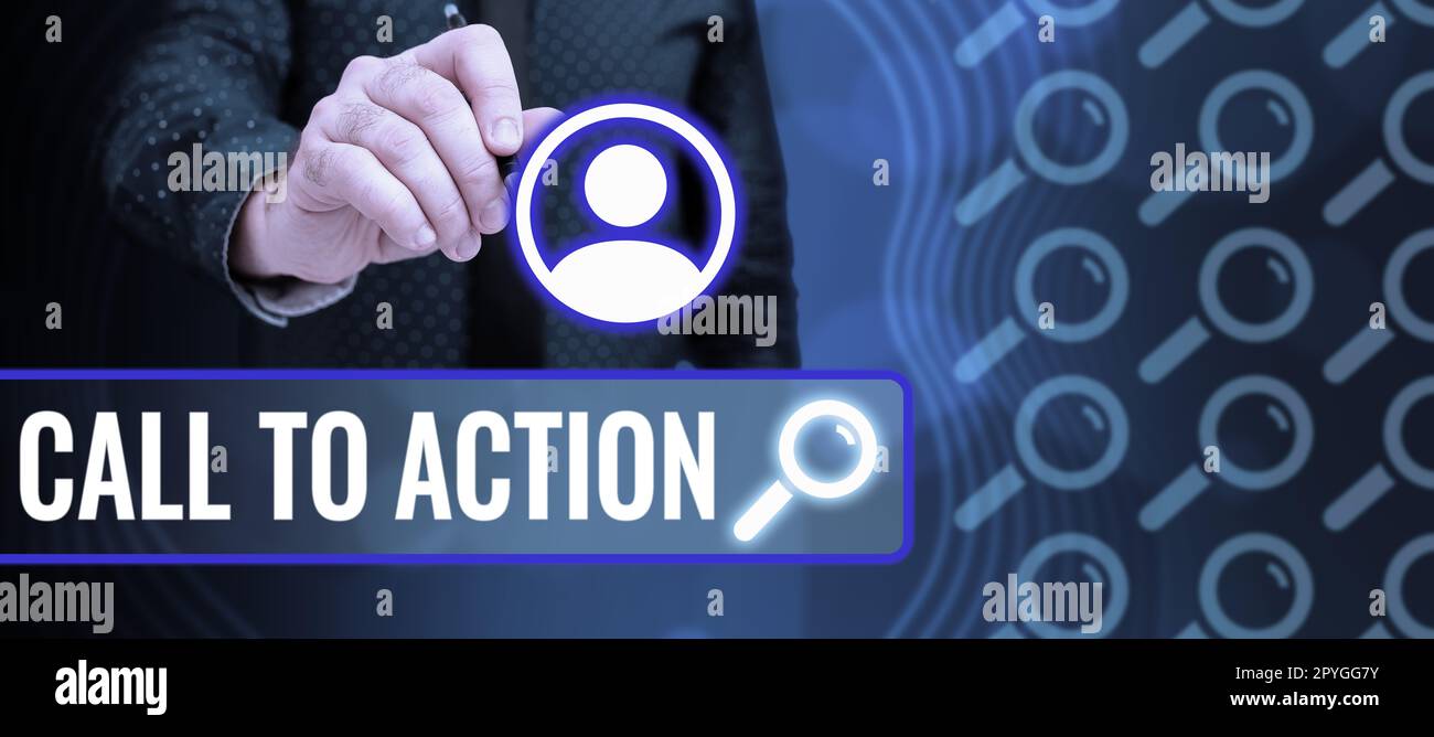 Cartello di testo che mostra la chiamata all'azione. La vetrina aziendale incoraggia l'adozione di decisioni per promuovere una strategia di successo Foto Stock