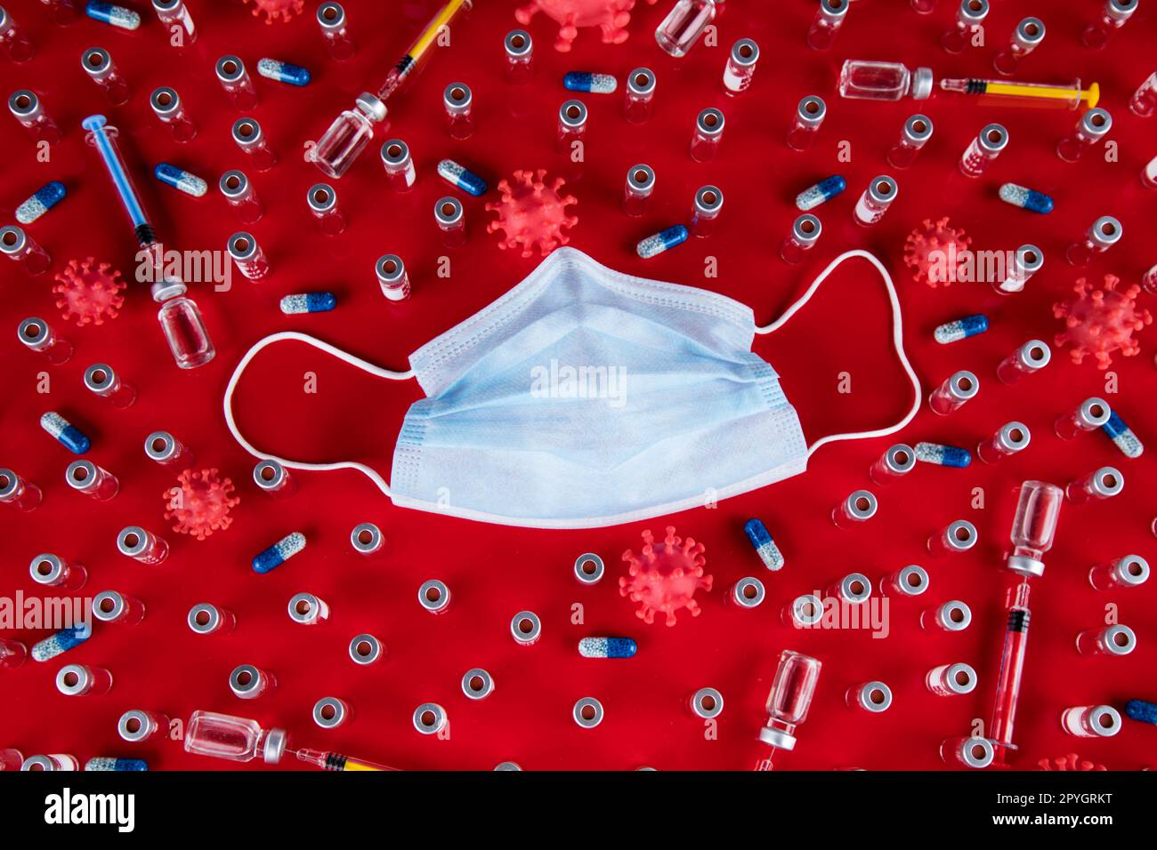 Protezione da maschera e corona virus isolata, sfondo pandemico Foto Stock