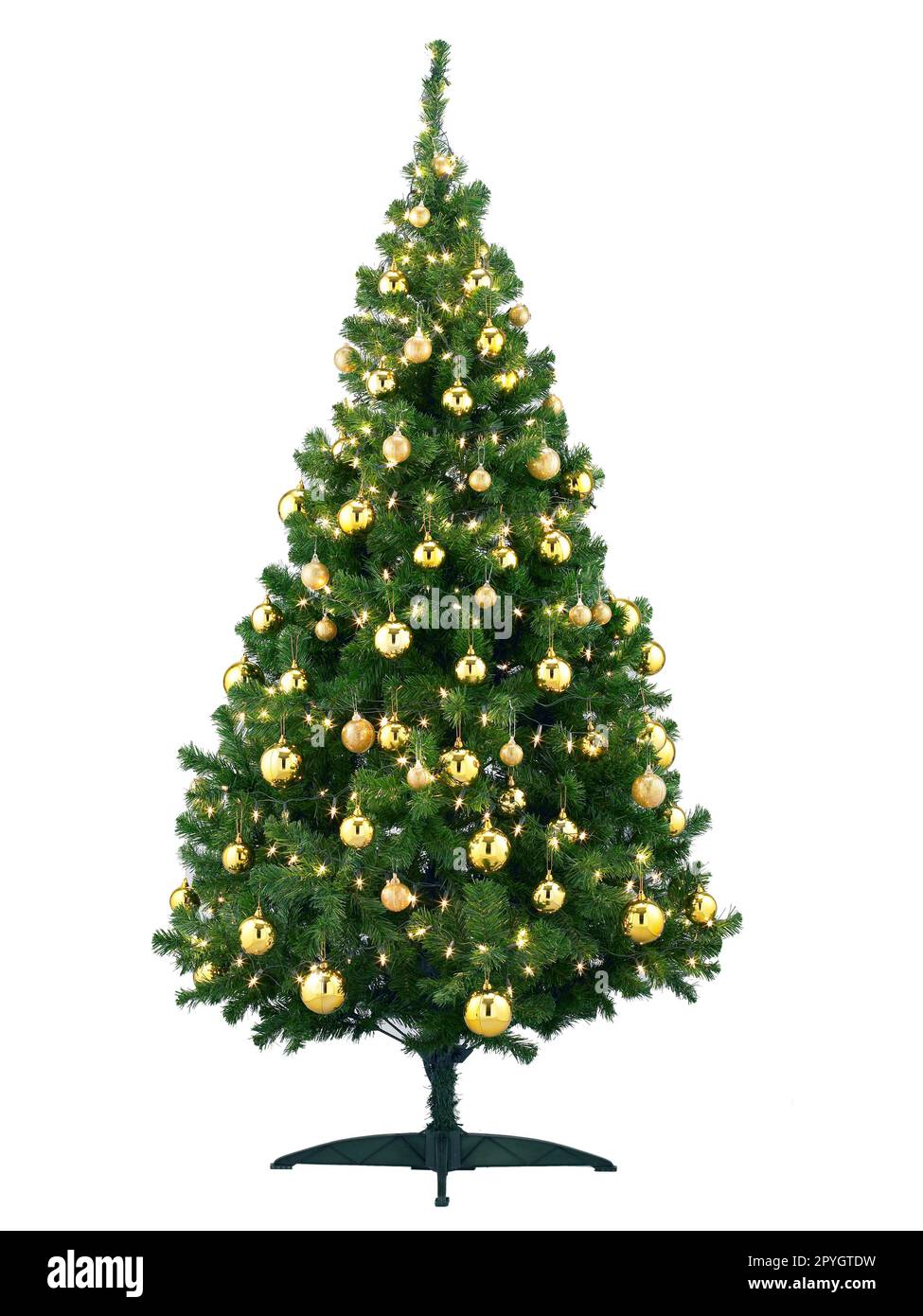 Albero di Natale decorato isolato su sfondo bianco Foto Stock