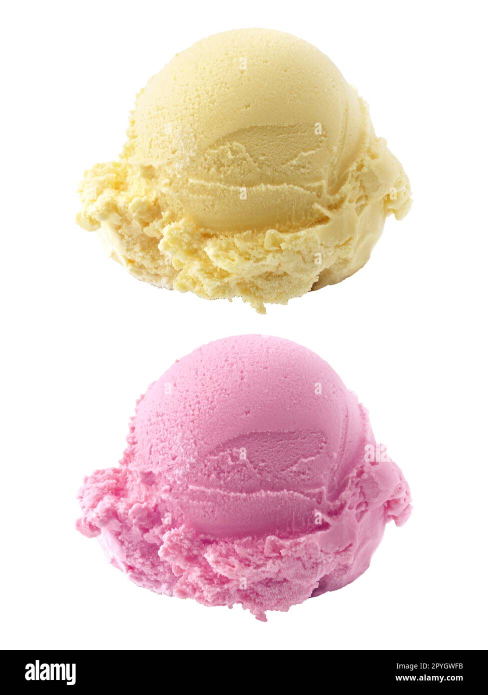 Fragola, gelato alla vaniglia su sfondo bianco Foto Stock