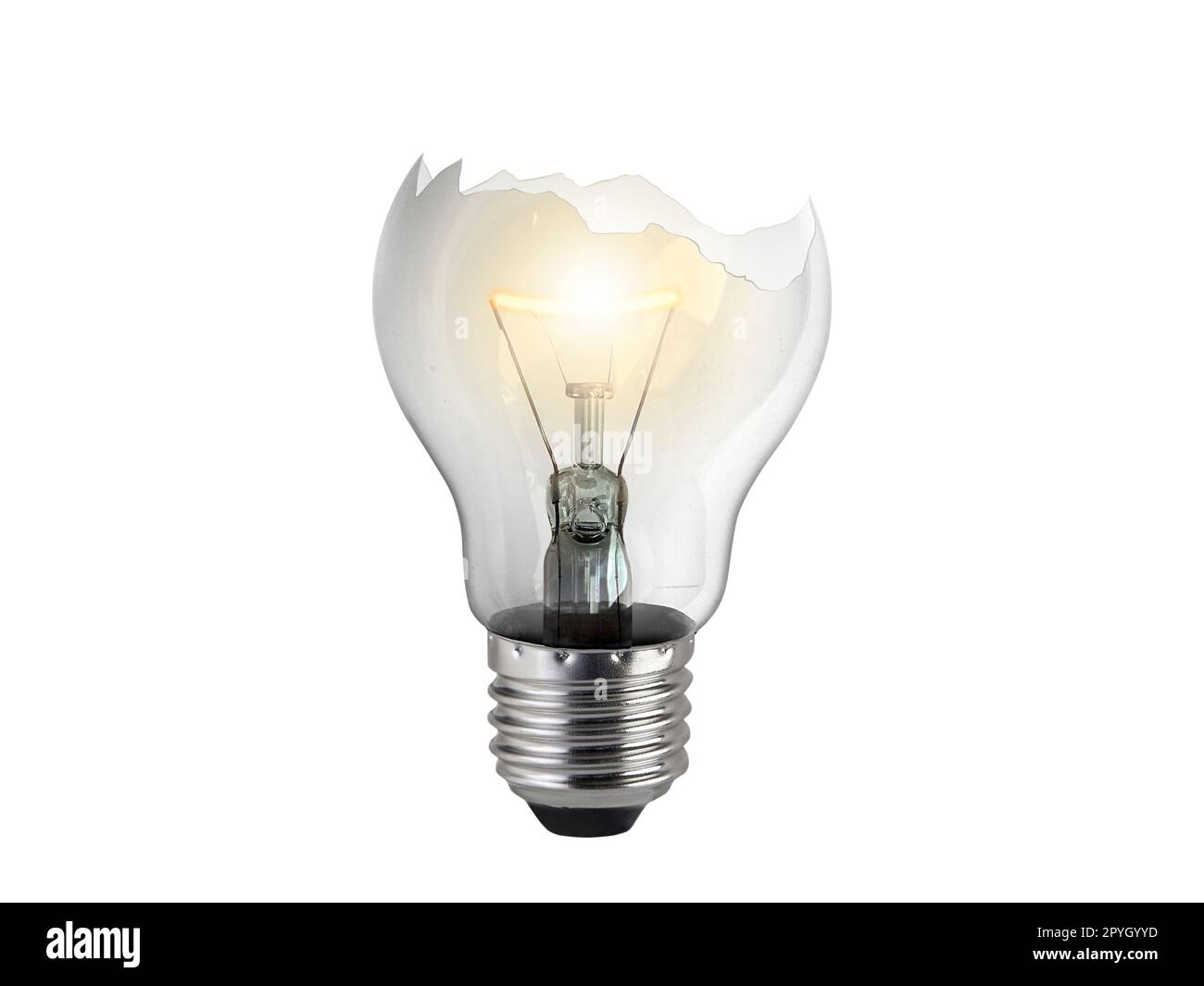 Lampadina rotta isolati su sfondo bianco Foto Stock