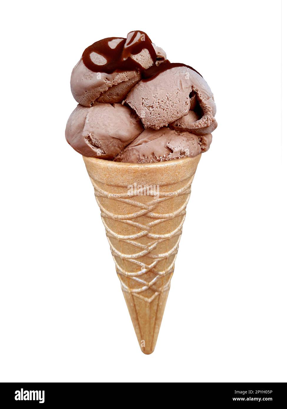 Gelato al cioccolato nel cono su sfondo bianco Foto Stock