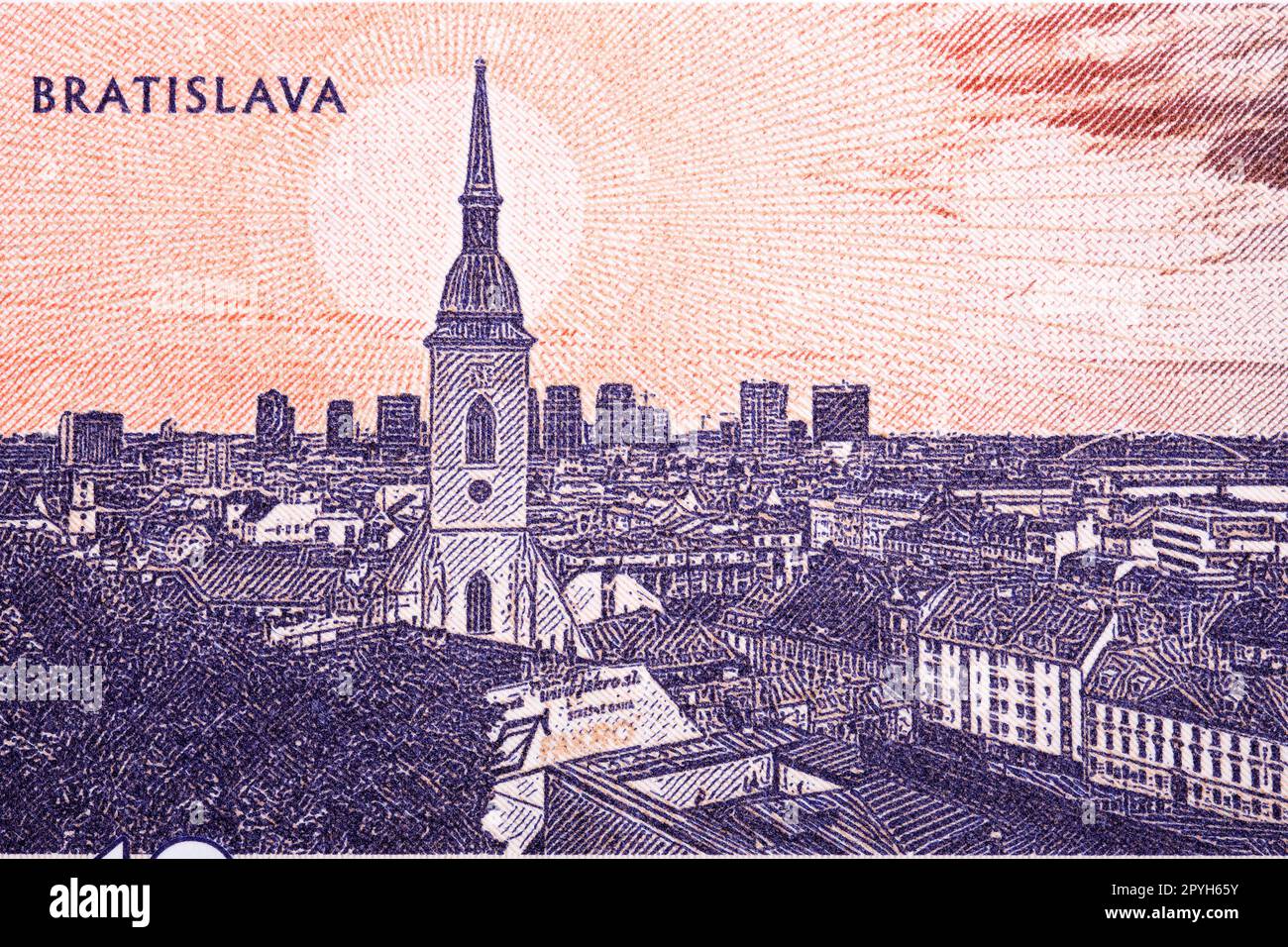 Veduta di Bratislava dal denaro slovacco Foto Stock