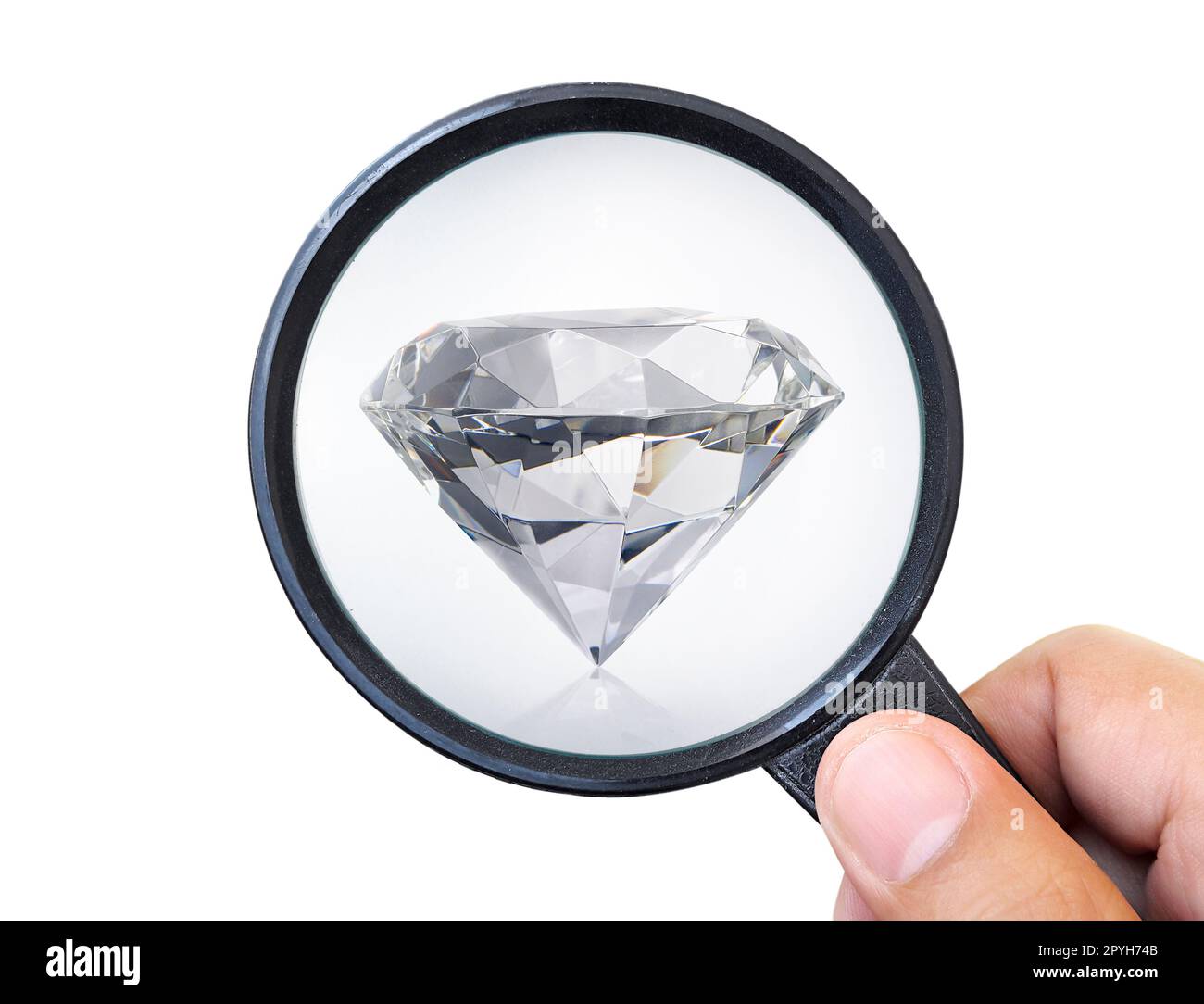 Pietre di gemma. Jeweller controllo diamante lucidato. Diamanti formato carat. Commercio e commercio del diamante. Classificazione di diamanti sciolti. Pietre preziose Foto Stock