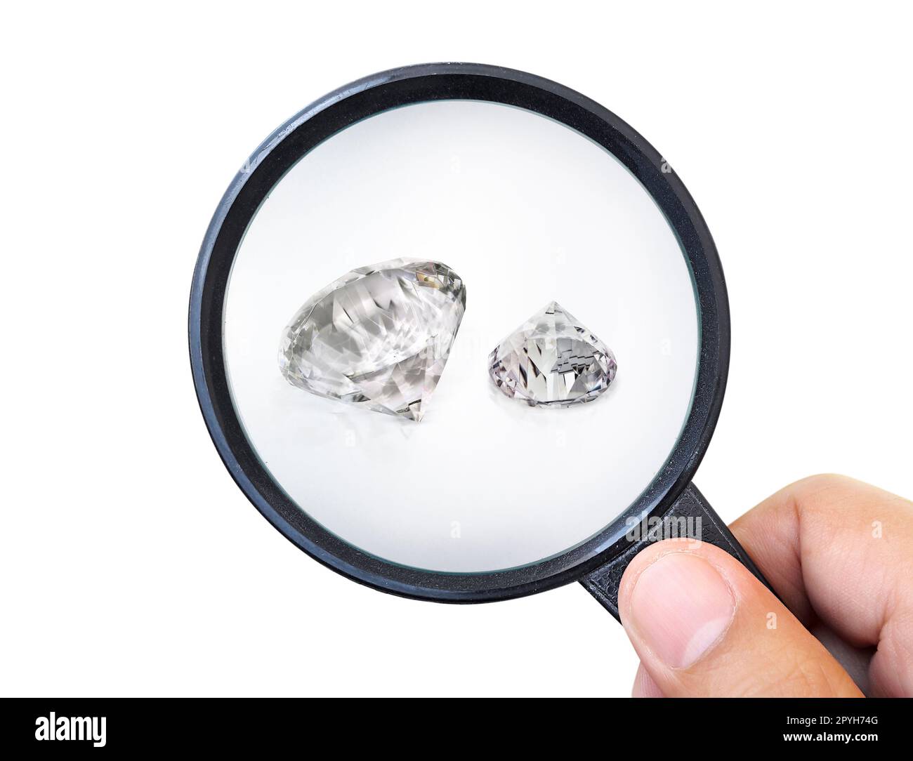 Pietre di gemma. Jeweller controllo diamante lucidato. Diamanti formato carat. Commercio e commercio del diamante. Classificazione di diamanti sciolti. Pietre preziose Foto Stock