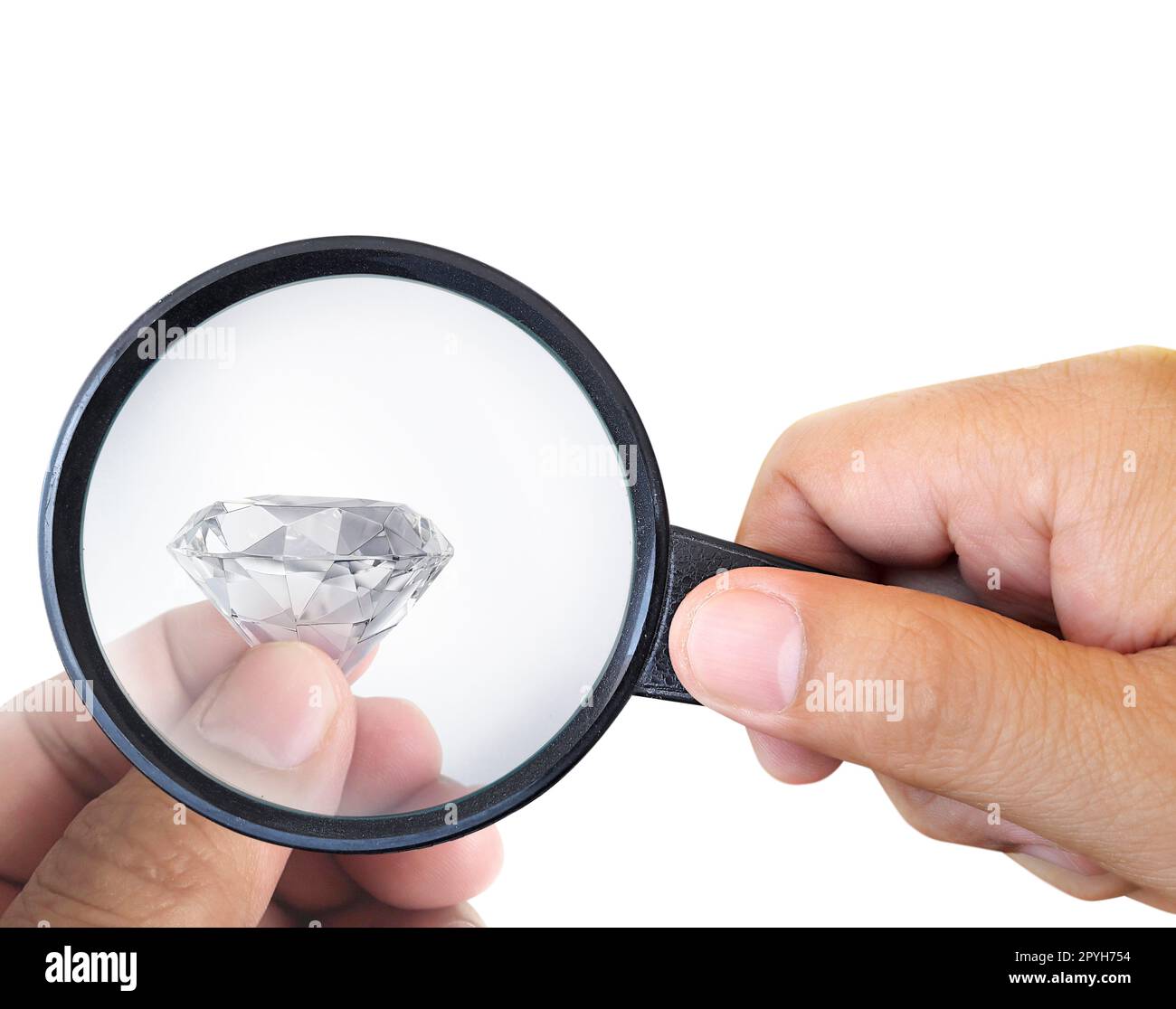 Pietre di gemma. Jeweller controllo diamante lucidato. Diamanti formato carat. Commercio e commercio del diamante. Classificazione di diamanti sciolti. Pietre preziose Foto Stock