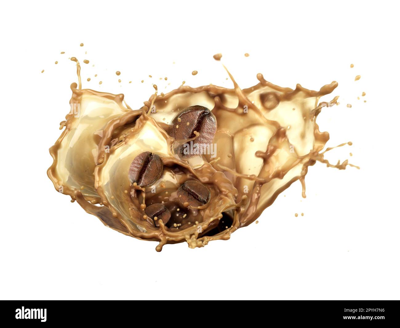 i chicchi di caffè sono abbassati a ondate di caffè Foto Stock