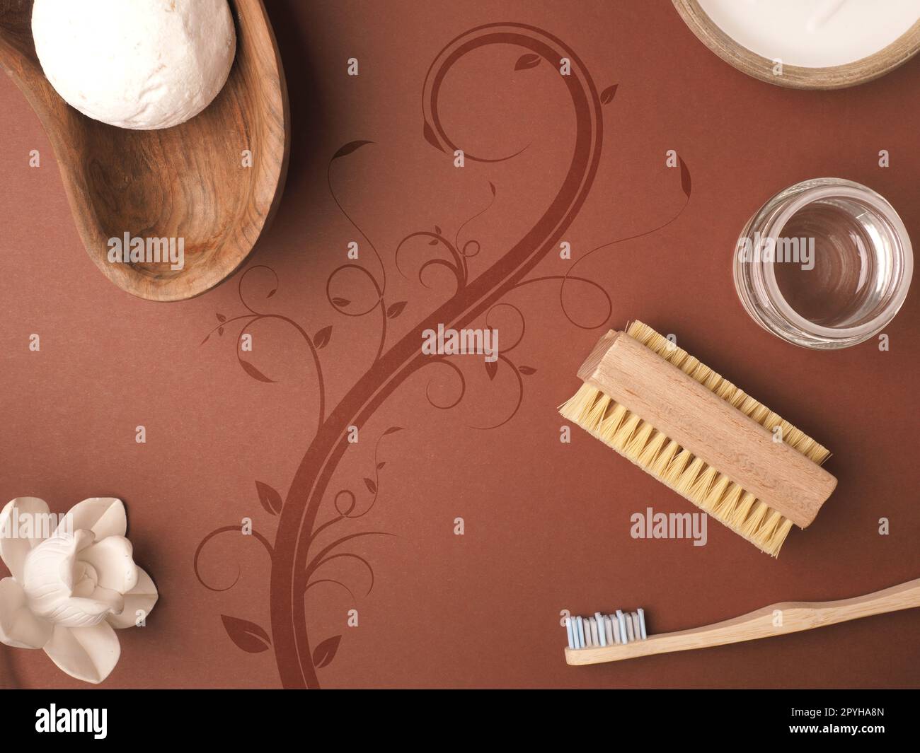 Utensili da bagno privi di plastica, additivo da bagno fatto in casa, risorse rinnovabili, concetto zero rifiuti Foto Stock