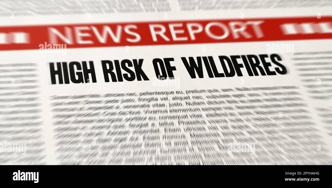 Titolo del giornale - elevato rischio di incendi Foto Stock
