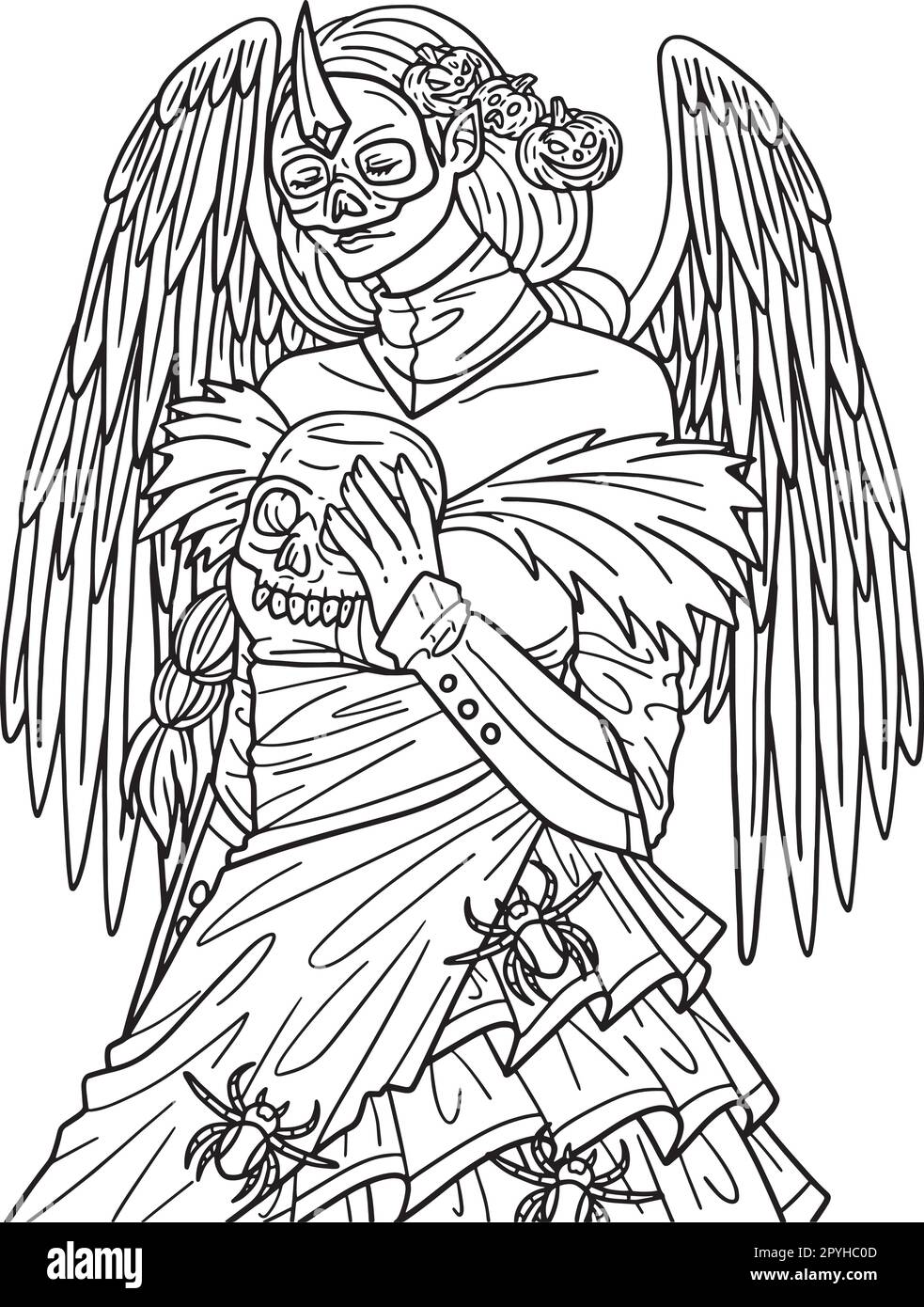 Halloween Dark Angel pagina da colorare isolata Illustrazione Vettoriale