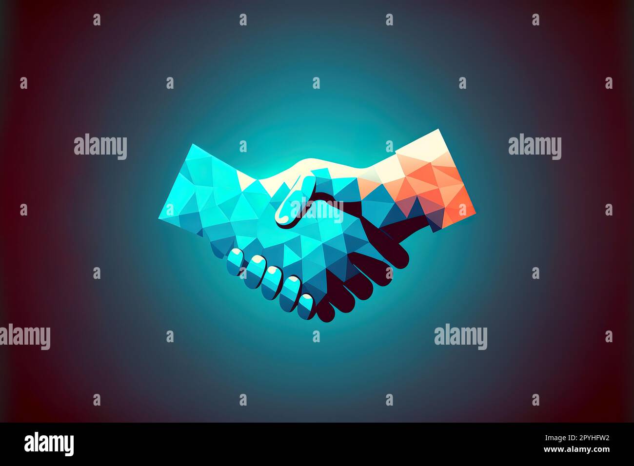 Handshake astratto isolato su sfondo blu Foto Stock