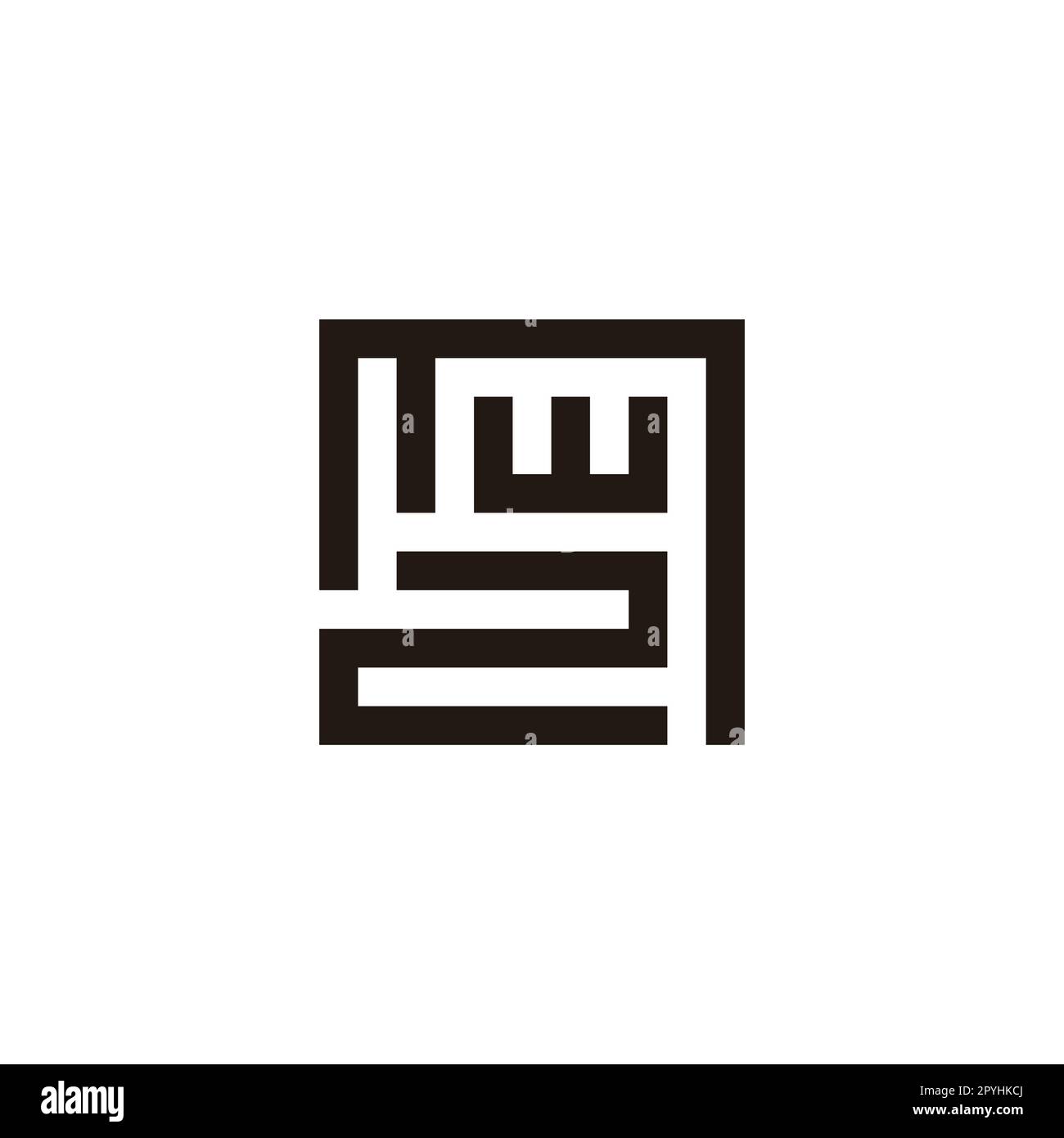Lettera M, w e numero 2, simbolo geometrico quadrato semplice vettore logo Illustrazione Vettoriale