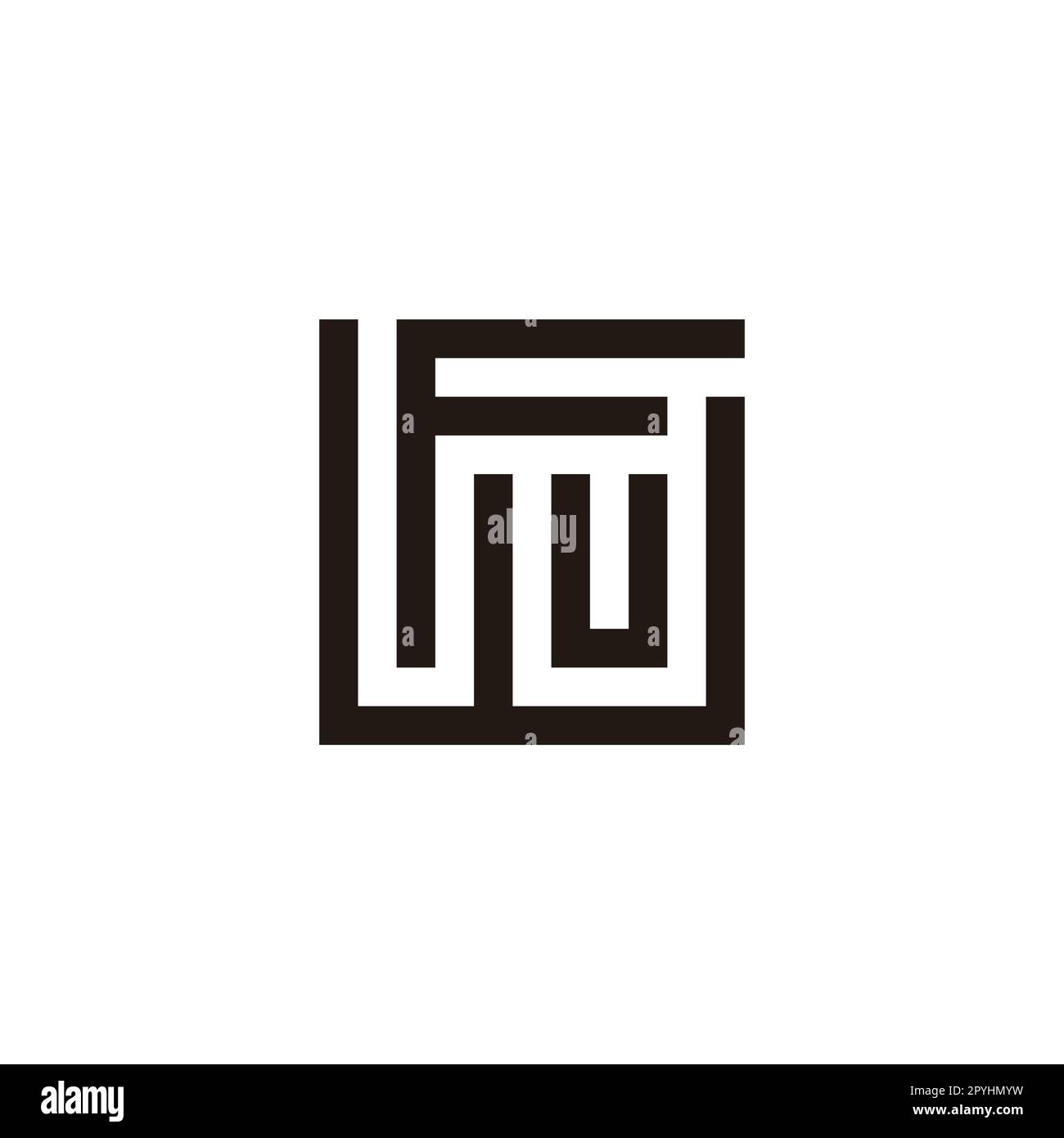 Lettera W, U e F quadrato, simbolo geometrico unico semplice vettore logo Illustrazione Vettoriale