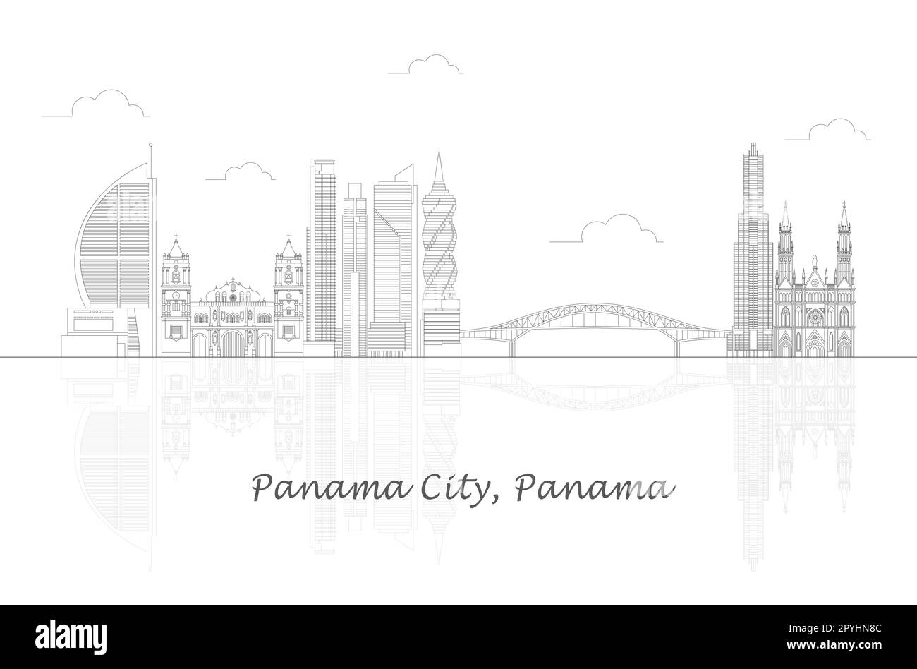 Contorno panorama Skyline della città di Panama, Panama - illustrazione vettoriale Illustrazione Vettoriale