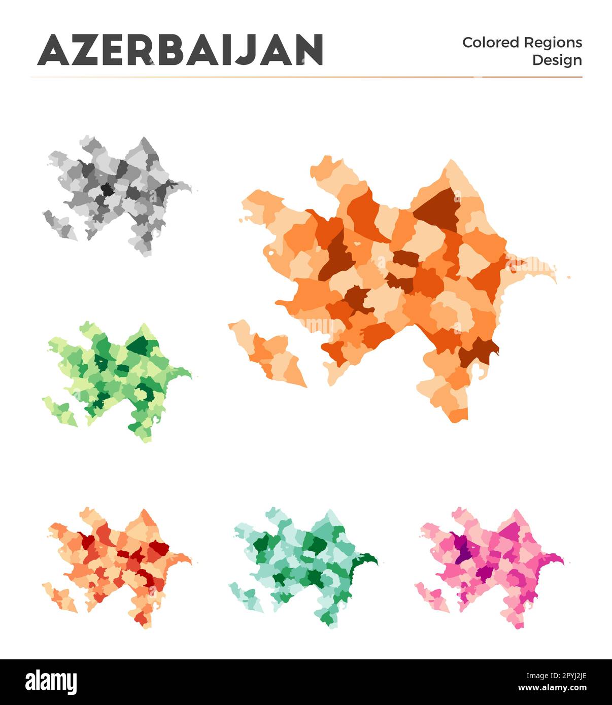 Collezione di carte dell'Azerbaigian. Frontiere dell'Azerbaigian per la vostra infografica. Regioni di paese colorate. Illustrazione vettoriale. Illustrazione Vettoriale