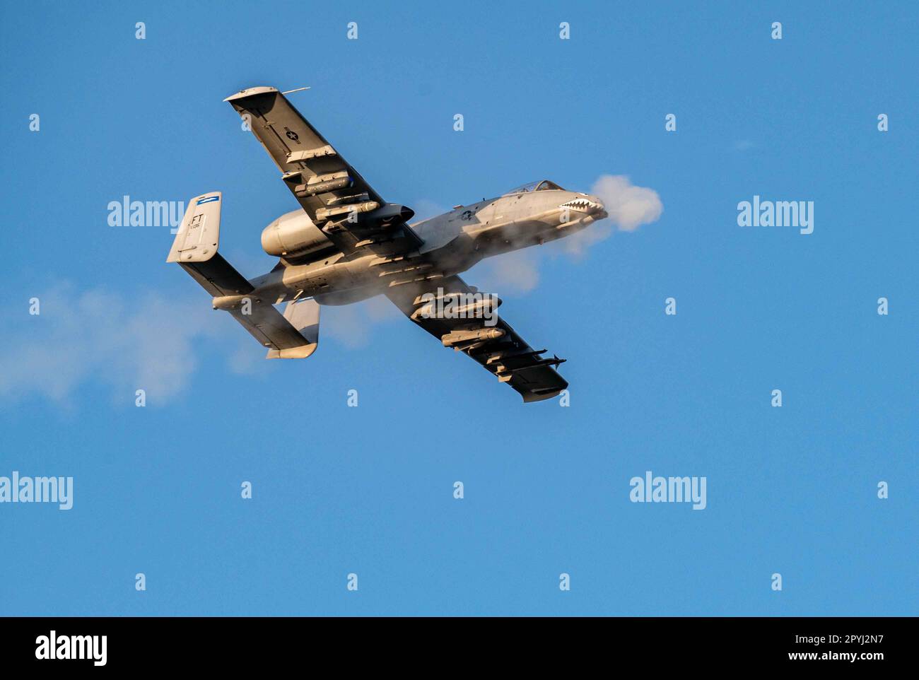 NEGLI STATI UNITI Air Force A-10C Thunderbolt II assegnato al 74th Fighter Squadron della Moody Air Force base, Georgia, svolge un'attività di stretto supporto aereo durante Emerald Warrior 23 a Eglin Range, Florida, 24 aprile 2023. Emerald Warrior è il più grande esercizio di operazioni speciali congiunto che coinvolge gli Stati Uniti Il comando operazioni speciali forza la formazione per rispondere a varie minacce in tutta la gamma dei conflitti. (STATI UNITI Air Force foto di Senior Airman Stephen Pulter) Foto Stock