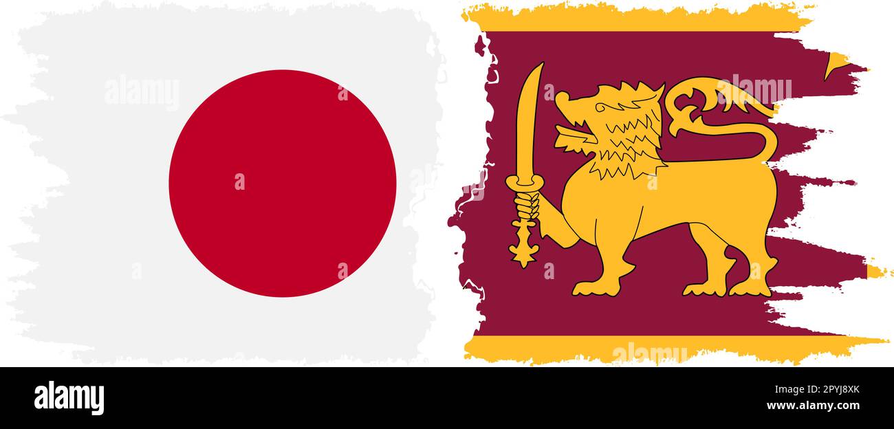Sri Lanka e Giappone bandiere grunge connessione, vettore Illustrazione Vettoriale