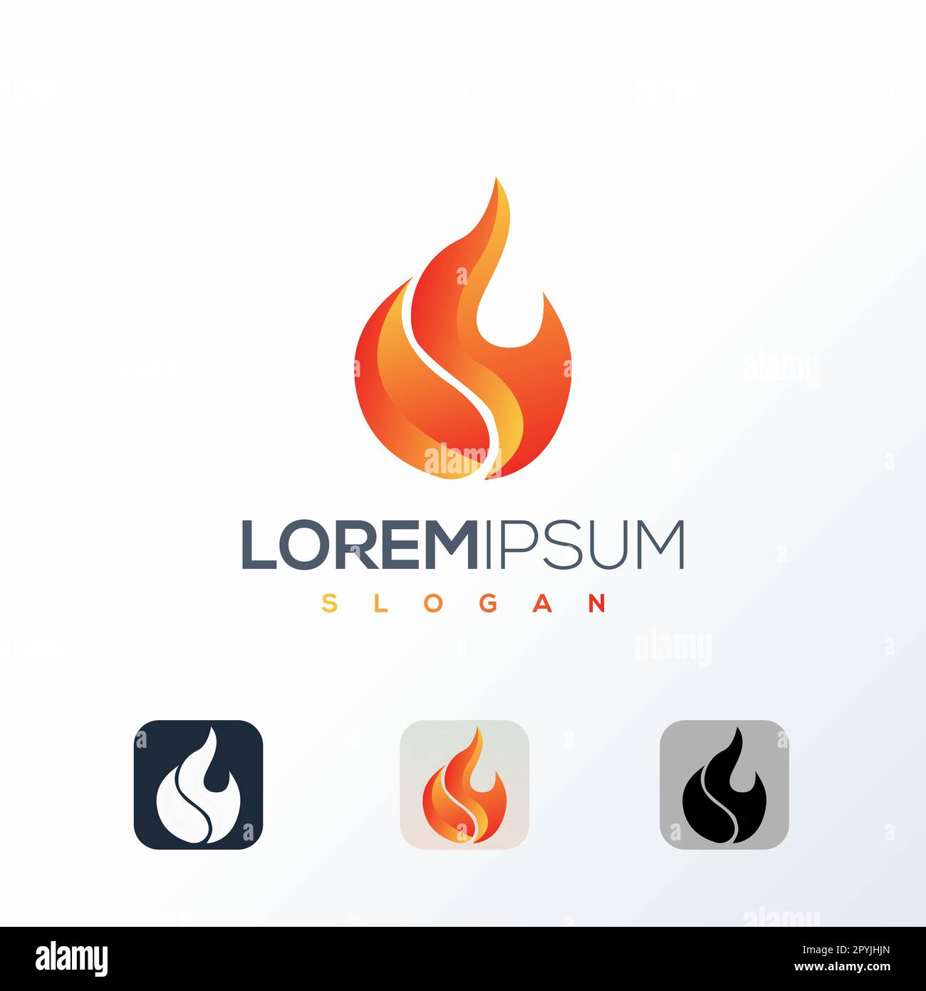 Modello con logo Fire. Illustrazione vettoriale. Colori rosso, arancione e nero. Elemento del logotipo vettoriale per l'identità aziendale. Illustrazione Vettoriale