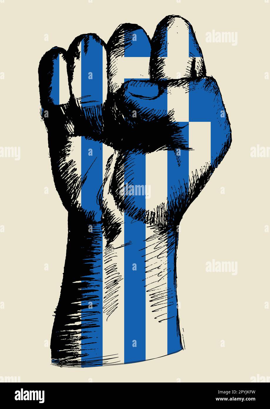Illustrazione di schizzo di un pugno con insegne greche Illustrazione Vettoriale