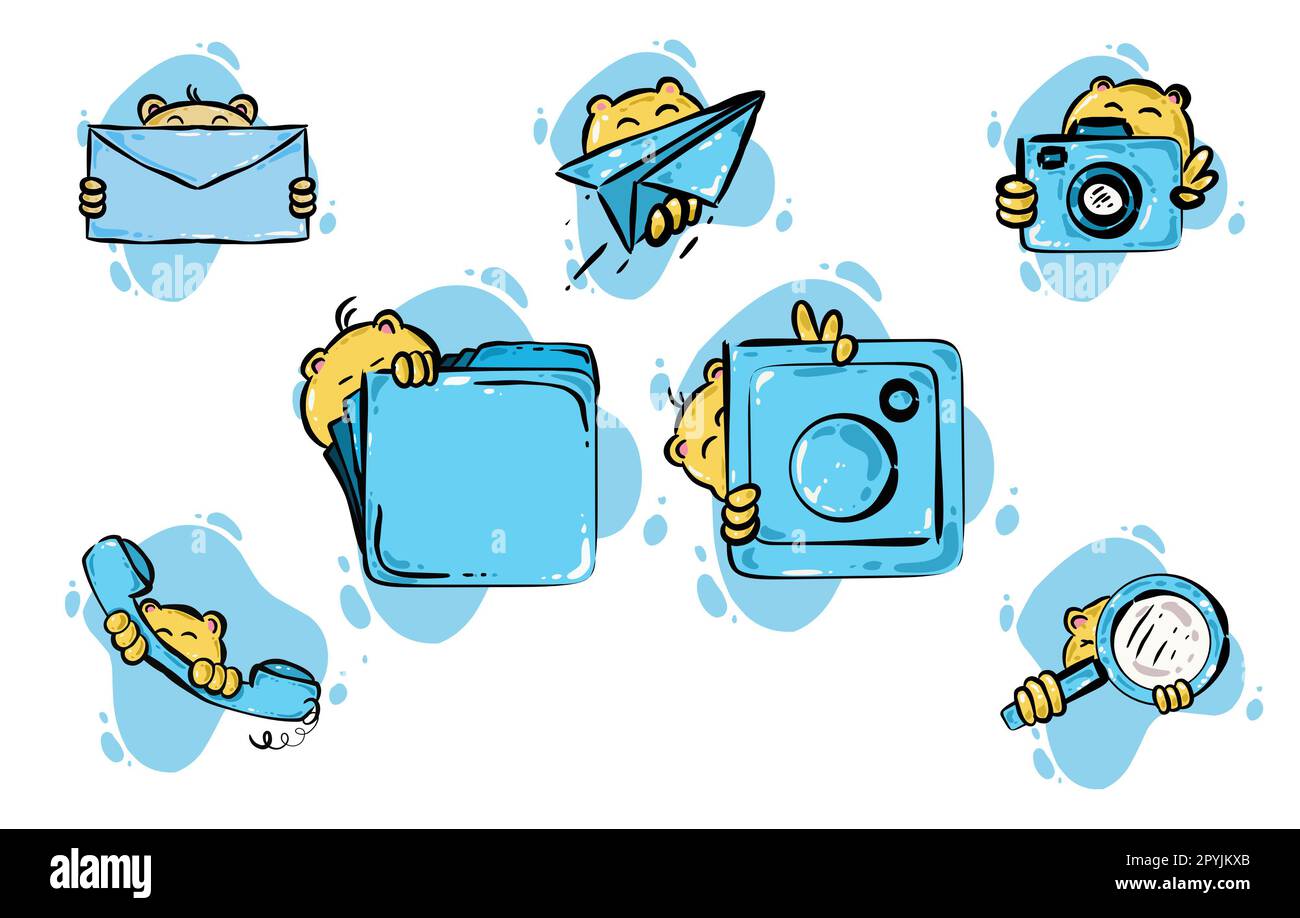 Set di illustrazioni del design delle icone dei social media. Perfetto per poster, marketing, banner, biglietti d'auguri, biglietti d'invito, adesivi Foto Stock