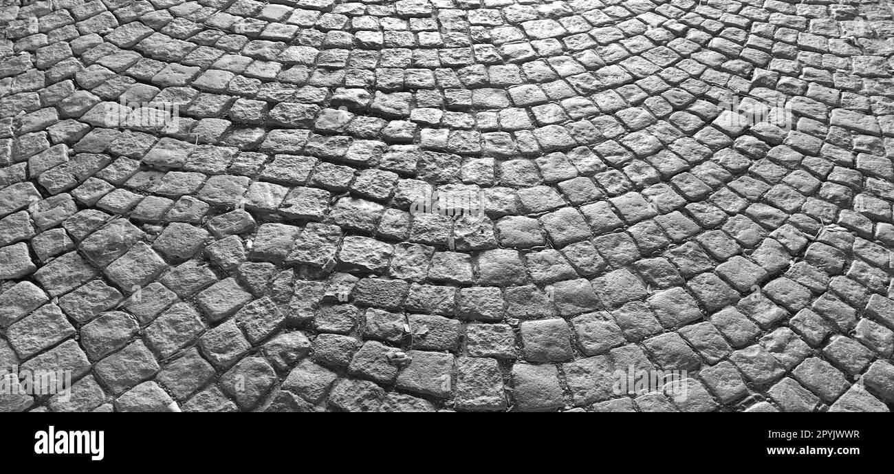Pietre di pavimentazione nella città vecchia. Pietre quadrate. Immagine monocromatica in bianco e nero. Kalemegdan, Belgrado, Serbia Foto Stock