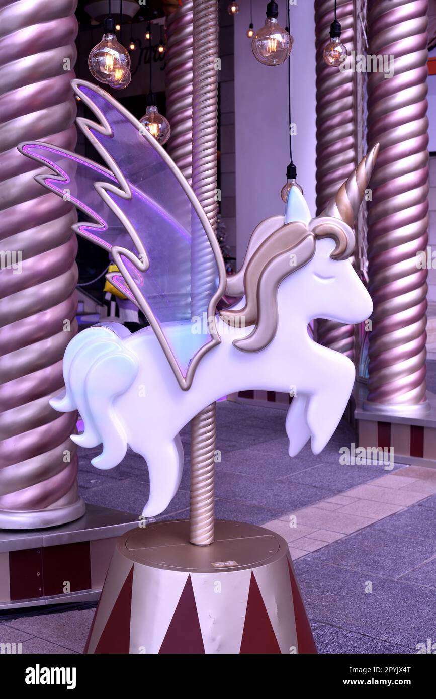 Bianco pegasus unicorno nella decorazione Foto Stock