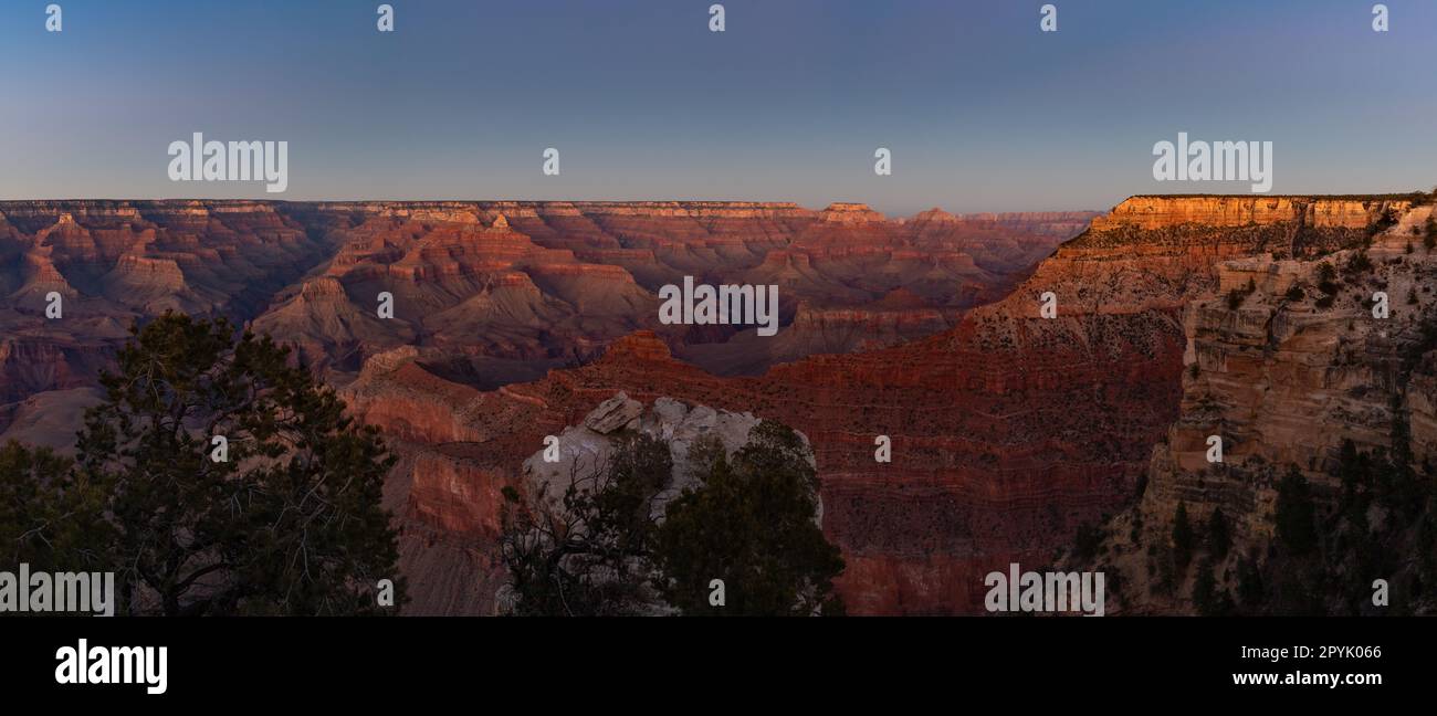 Parco nazionale del Grand Canyon - Panorama tramonto sul versante sud - Mather Point Foto Stock