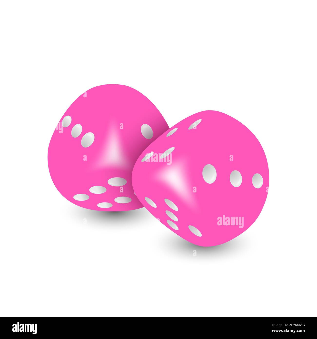Vector 3D realistico gioco rosa dadi con punti neri Set closeup isolato su sfondo bianco. Coppia di cubi di gioco per giocare in diverse posizioni, CA Foto Stock Vector 3D realistico gioco rosa dadi con punti neri Set closeup isolato su sfondo bianco. Coppia di cubi di gioco per giocare in diverse posizioni, CA Foto Stock