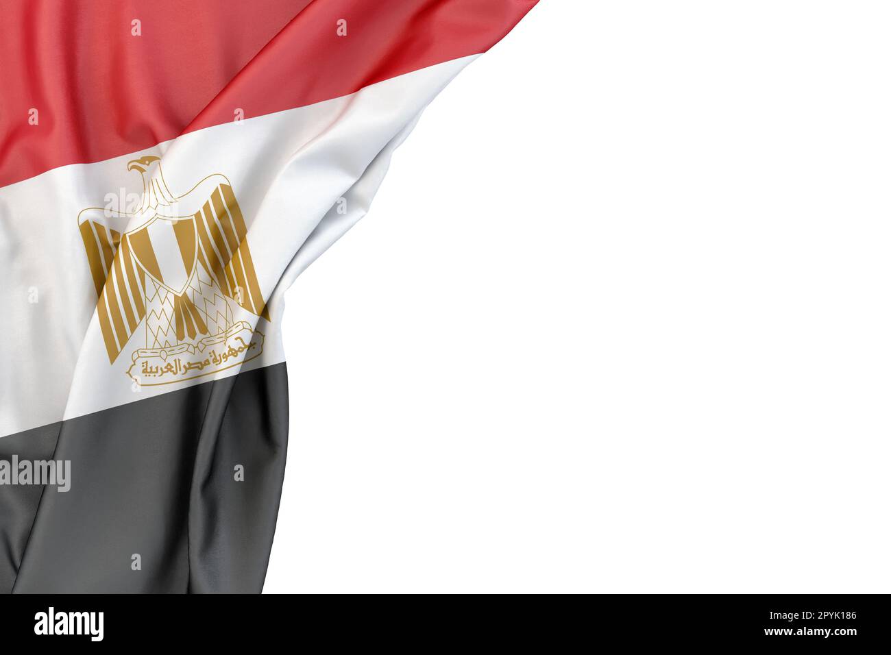 Bandiera di Egitto in un angolo su sfondo bianco. Isolato. Illustrazione 3D Foto Stock