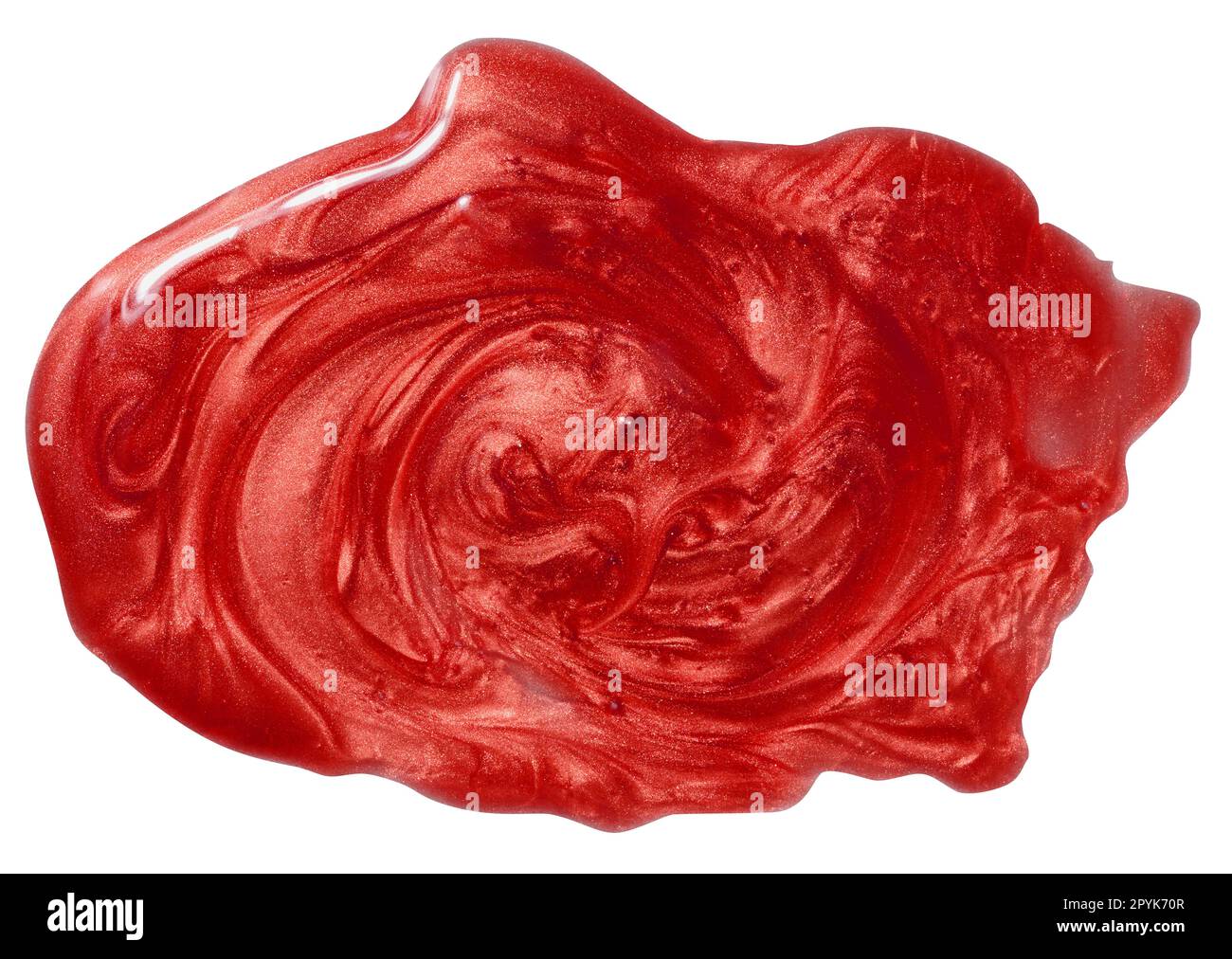Campione di gel glitter rosso con piccole particelle isolate su sfondo bianco, consistenza di prodotti cosmetici come evidenziatore, rossetto e arrossamento Foto Stock