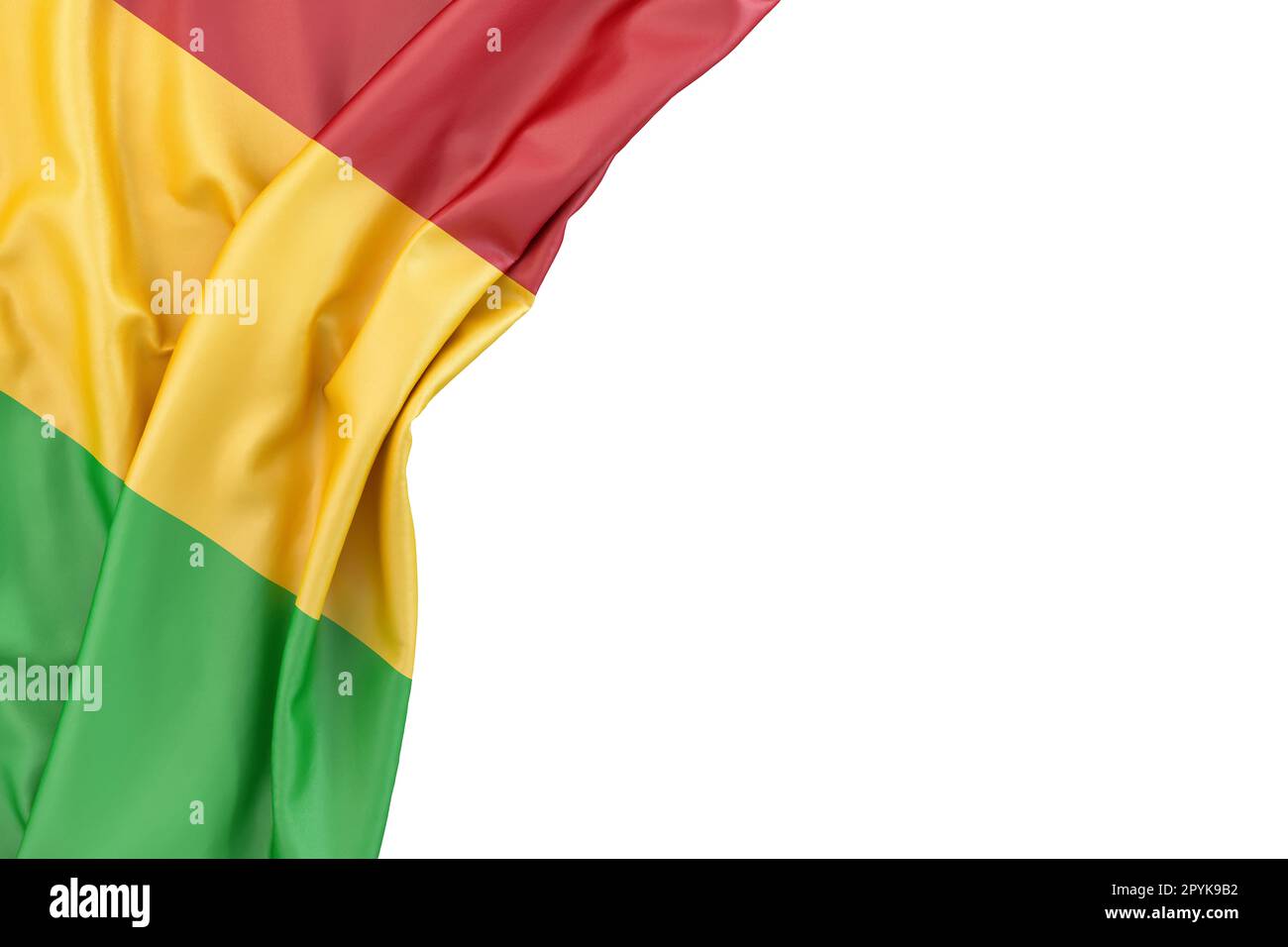 Bandiera del Mali in angolo su sfondo bianco. Rendering 3D. Isolato Foto Stock