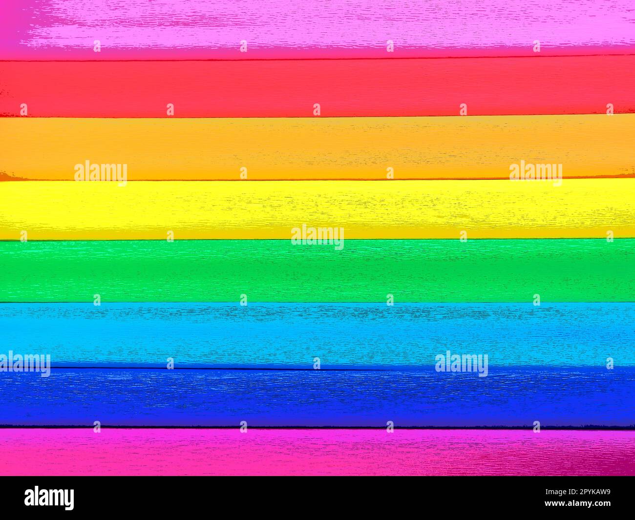 Pride Flag di Gilbert Baker. Simbolo della comunità LGBTQ LGBTI. La carta crespata è disponibile in rosa, rosso, arancione, giallo, crespato, blu, viola e magenta. Sfondo colorato per eventi Pride Foto Stock