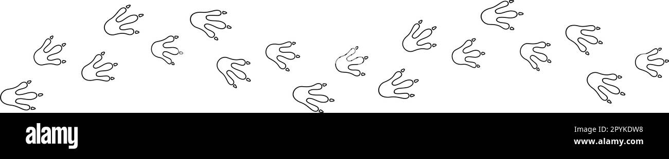 Linea d'onda Dragon footprint. Stampe di zampa di dinosauro disegnate a mano. Silhouette Dragon Foot. Dino carino struttura sentiero. Illustrazione vettoriale isolata su bianco Illustrazione Vettoriale