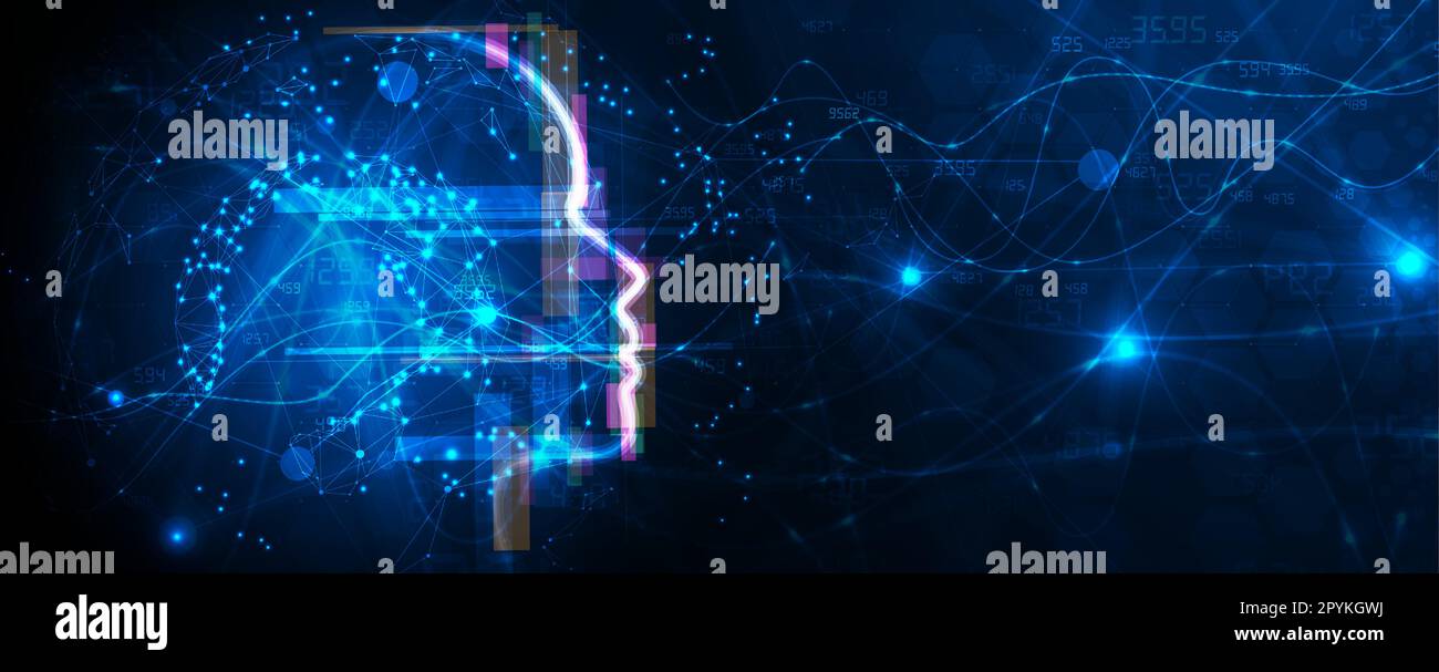 Intelligenza artificiale astratta. Cloud computing. Apprendimento automatico. Tecnologia web background. Concetto virtuale sfondo futuristico Illustrazione Vettoriale