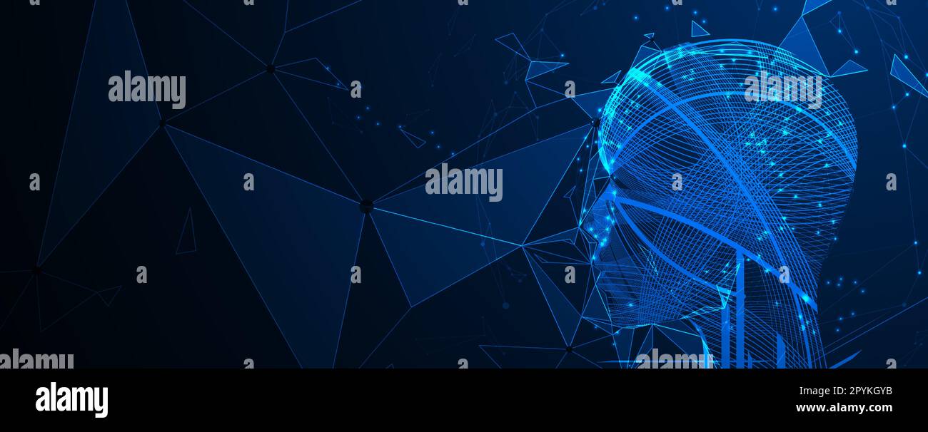 Intelligenza artificiale astratta. Cloud computing. Apprendimento automatico. Tecnologia web background. Concetto virtuale sfondo futuristico Illustrazione Vettoriale