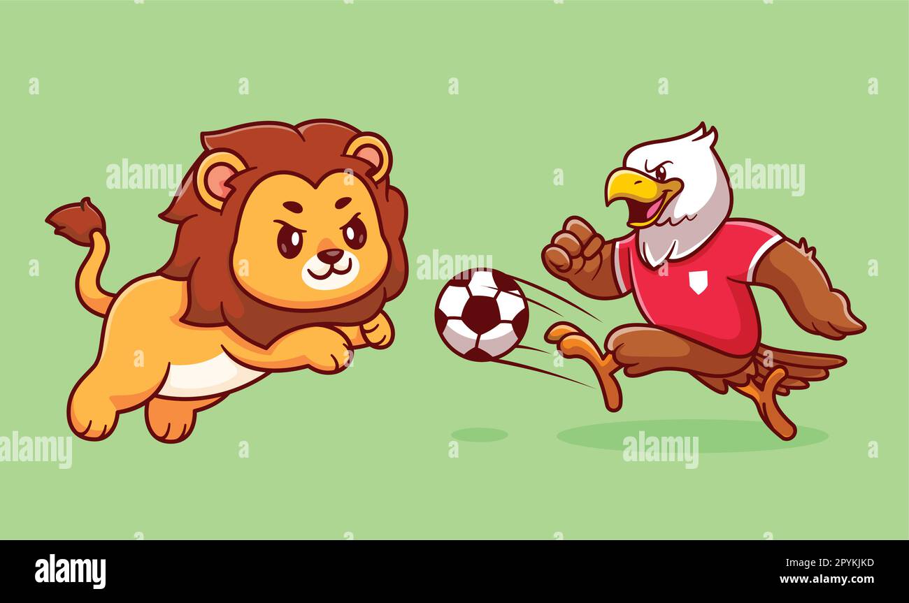Cute aquila giocare calcio palla cartoon vettore icona illustrazione animale sport icona concetto isolato Illustrazione Vettoriale