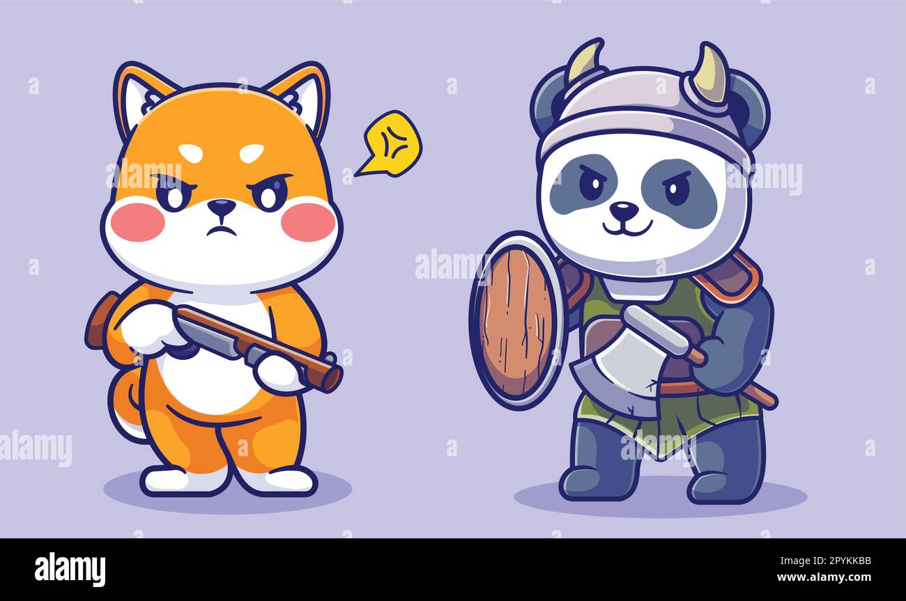 Vettore libero carino panda cavaliere viking cartoon vettore icona illustrazione. animale natura icona concetto Illustrazione Vettoriale