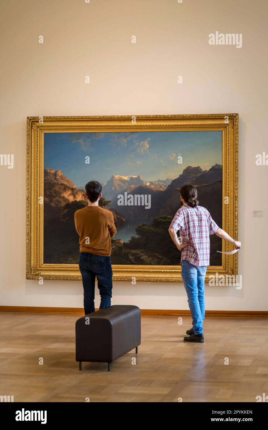 Guardando la pittura di paesaggio di Alexandre Calame, 1849, Kunstmuseum Basilea, Basilea, Svizzera Foto Stock