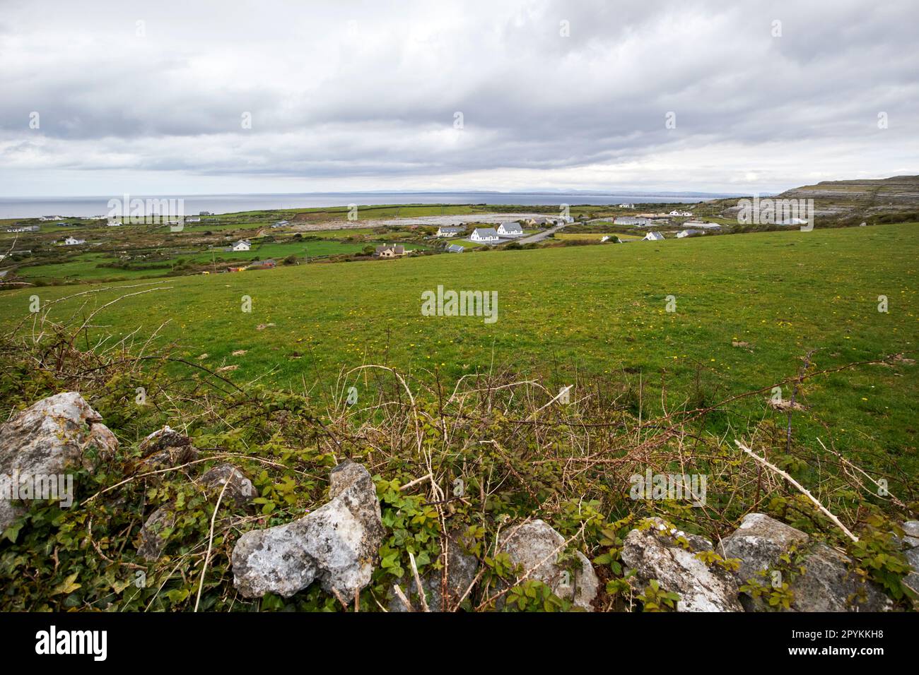 campo e case ai margini della contea di burren clare repubblica d'irlanda Foto Stock