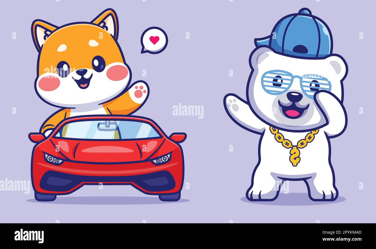 Libero vettore carino shiba inu cane guida auto cartone animato vettore icona illustrazione trasporto animale icona Illustrazione Vettoriale