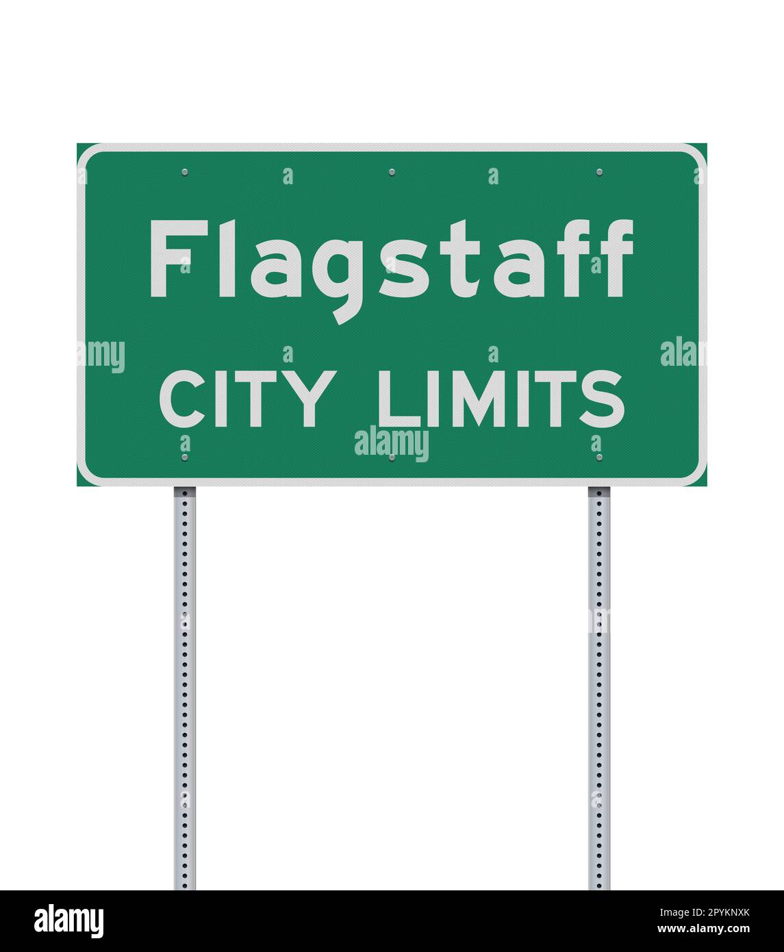 Illustrazione vettoriale del cartello stradale verde Flagstaff (Arizona) City Limits su pali metallici Illustrazione Vettoriale