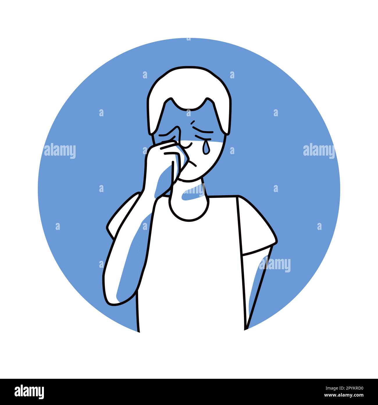 Triste ragazzo con emozione di malinconia, espressione facciale con gesti. Adolescente nella tristezza, capelli bianchi, esprimendo i suoi sentimenti malinconico. Vettore blu Illustrazione Vettoriale