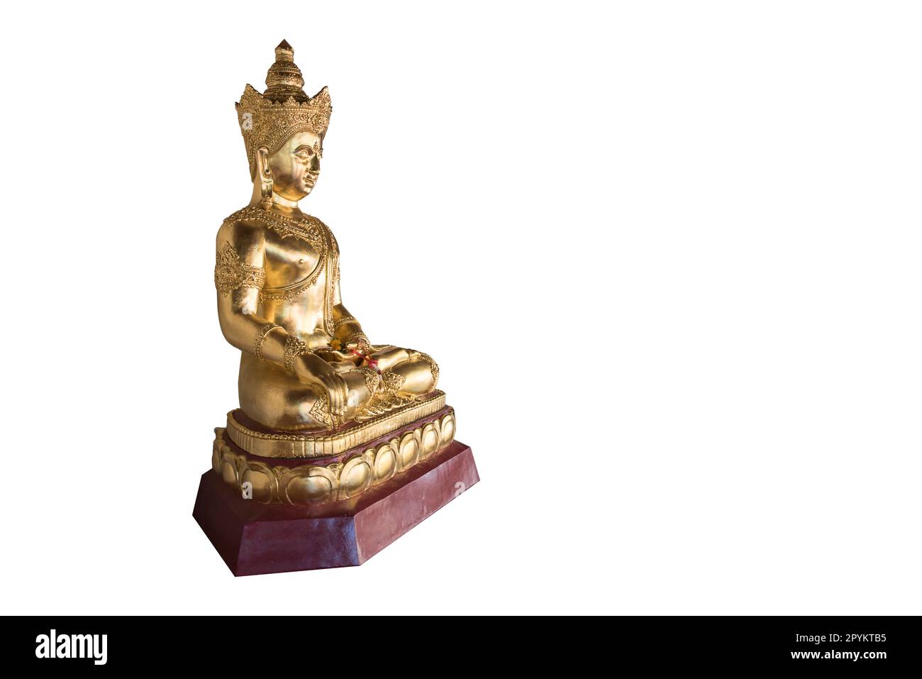 Statua di Buddha su sfondo bianco. Tracciato di ritaglio Foto Stock