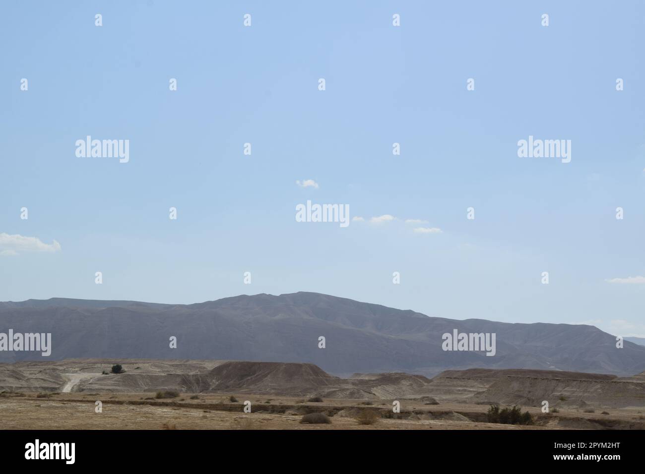 Guida verso sud sulla Route 90 verso il Mar Morto attraverso il paesaggio arido del deserto nelle West Banks, Palestina e Israele Foto Stock