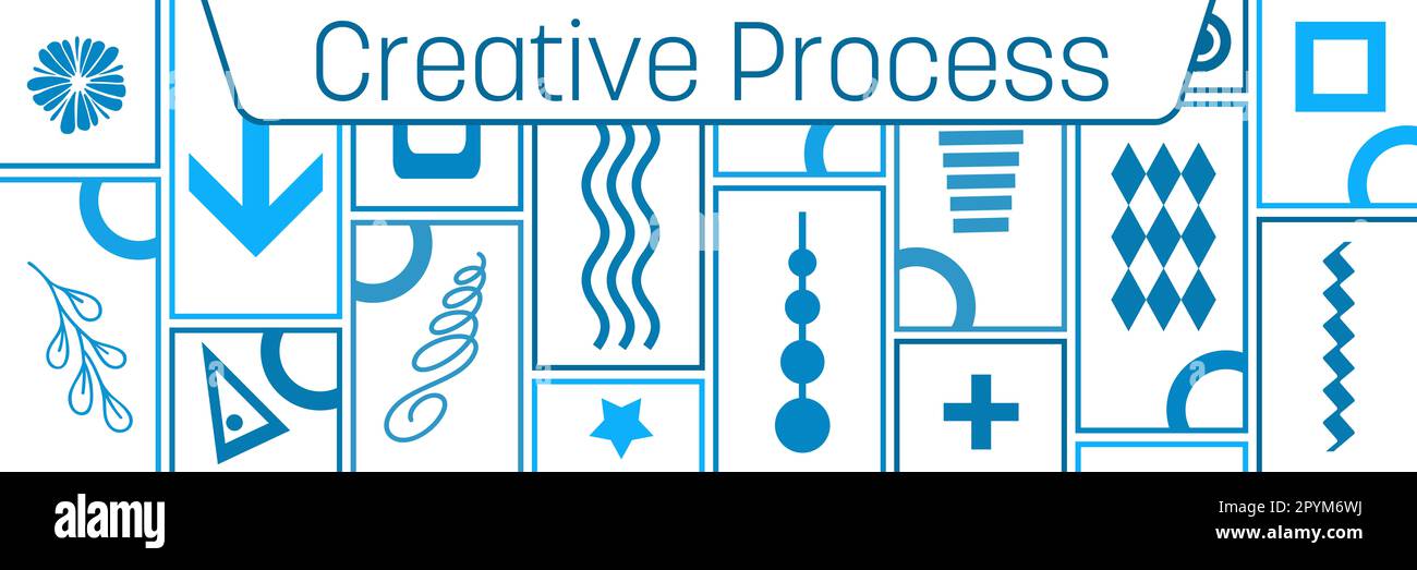 Processo creativo Blu folla di elementi testo orizzontale Foto Stock