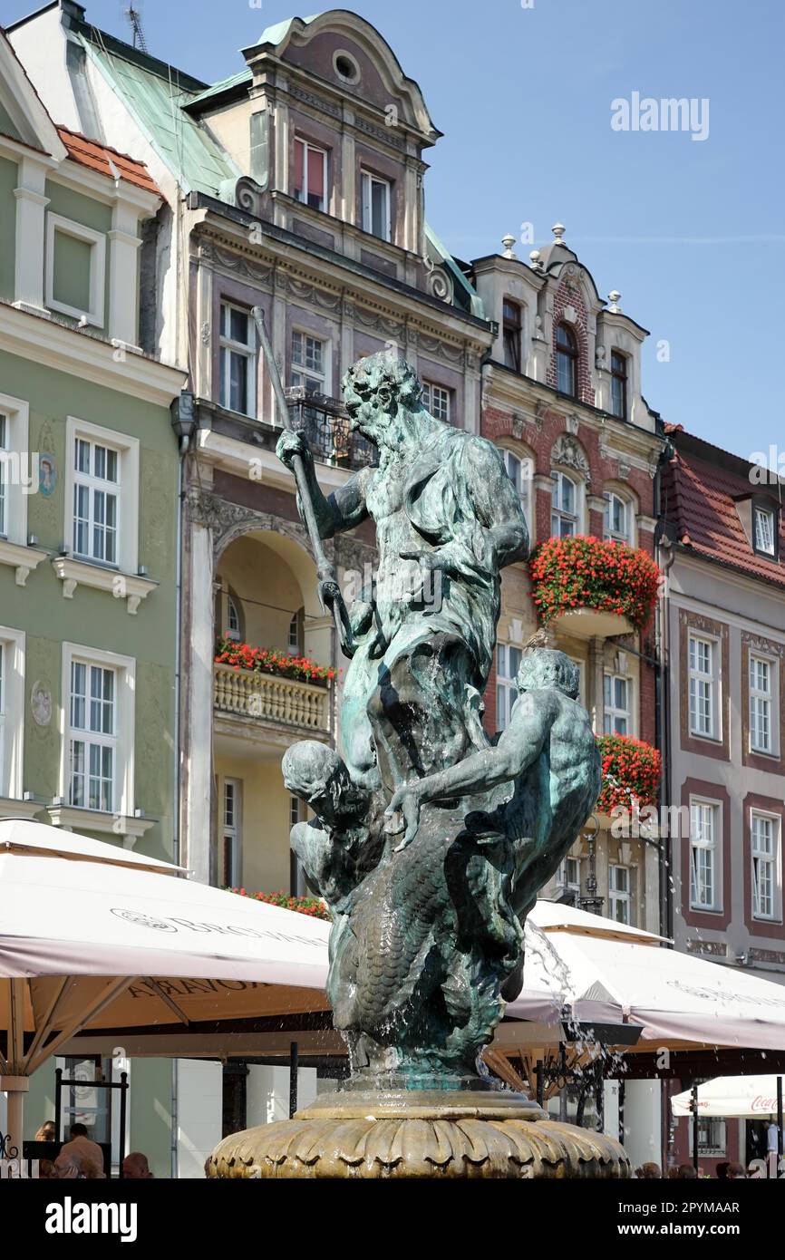 Fontana del Nettuno a Poznan Foto Stock